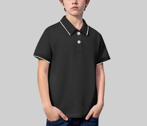 เสื้อโปโลเด็กชาย แขนสั้น ผลิตโดย OEM สำหรับเด็กอายุ 9-10 ปี ปักโลโก้ตามสั่ง ผ้าปิเก้ 50% คอตตอน/ 50% โพลีเอสเตอร์ 220 GSM - Product Image 4