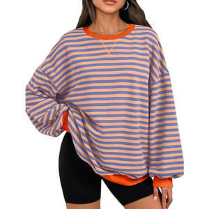 Sudadera Oversize para Mujer, Otoño 2026, Cuello Redondo, Rayas, Manga Larga, Sudadera con Capucha, Top Bonito, Atuendo Casual, Cómodo y Acogedor - Product Image 1
