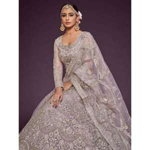 Zeel Clothing Lehenga Choli de malla suave semicosturada con bordado Precious Lilac y Dupatta - Product Image 4