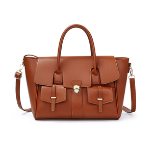 Sac fourre-tout de travail en cuir véritable marron, couleur unie, ouverture supérieure, style minimaliste pour un usage quotidien, sac fourre-tout de travail en cuir - Product Image 1