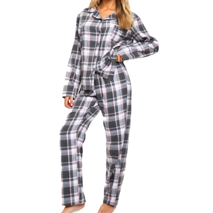 Pyjama d'été pour femmes en soie/coton peigné, taille élastique, doux, léger, respirant, manches longues - Product Image 1