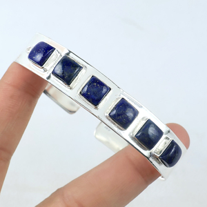 Wholesale 925 Sterling <b>Silver</b> Plated Natural Lapis Lazuli Cuff <b>Bracelet</b> Handmade Designer Gemstone Cuff <b>Bangle</b> Jewelry for Women - Product Image 2