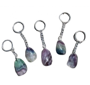 Porte-clés en pierre naturelle, Fluorite brute, quartz, enveloppe de guérison, pierre précieuse dorée, cristal, vente en gros - Product Image 2