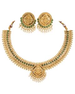 Conjunto de Collar y Pendientes de Oro Antiguo con Incrustaciones de Piedras y Perlas de Imitación, Joyería Religiosa Tradicional para Bodas - Product Image 5