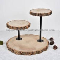 Support à gâteau rond en bois avec perles en bois Design support à gâteau plateau sur pied présentoirs de ferme pour café-bar, décor de cuisine