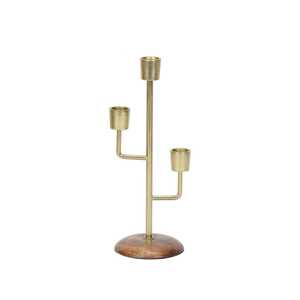 Jaffsexports – Nouveau support de bougie portable fait main, écologique, à trois bras, base en bois, décoration d'intérieur, métal durable - Product Image 3