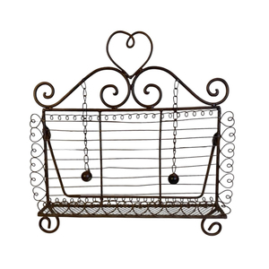 Support à livres rustique en métal avec décor de coq sur le dessus, design en treillis métallique décoratif pour le rangement dans le salon, support à livres en fer - Product Image 3