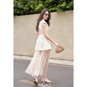 Vestido Maxi Transpirable de Encaje Texturizado con Peplum y Mangas Casquillo, Estampado Floral, para Mujer, con Malla Superpuesta, Ideal para Fiestas de Verano y Resorts - EMBER - Product Image 4