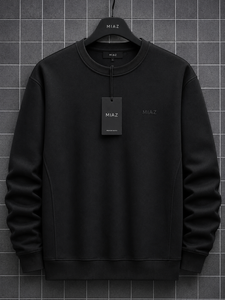เสื้อสเวตเชิ้ตคอกลมผู้ชาย MIAZ ทรงปกติ สีดำล้วน สวมใส่สบาย สไตล์ลำลอง เหมาะสำหรับฤดูหนาว แห้งเร็ว ไม่หดตัว - Product Image 1