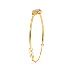 Dual Drop Accent Diamond <b>Bracelet</b> with Yellow Gold Slim Bangle, Black Bead Center and <b>Red</b> White Stone Details - Product Image 4
