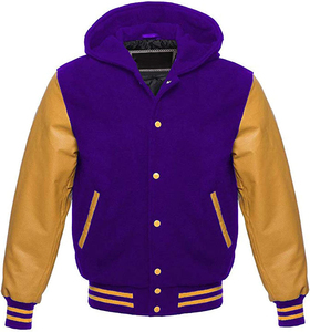<b>Men</b> Letterman <b>Jacket</b> with Hood Warm Lightweight Wool Body with Leather Sleeves Sports Varsity <b>Baseball</b> <b>Jacket</b> - Product Image 6