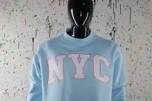 SKY BLUE <b>Mock</b> <b>Neck</b> Sweatshirt 100% WHITE Applique Embroidery wide <b>neck</b> Sweatshirt Finer Threads - Product Image 3