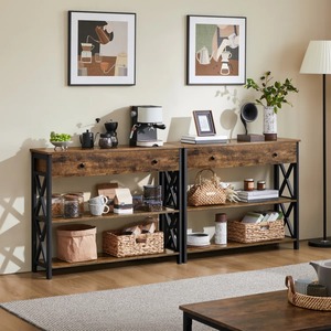 Mesa Consola Rústica Marrón con Cajón, Estructura Metálica Industrial, Diseño en X, Mueble para Entrada - Product Image 5