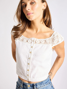 Women <b>White</b> Cotton Crochet Crop Top Sleeveless Button Front Summer Casual Boho <b>Lace</b> Top - Product Image 3