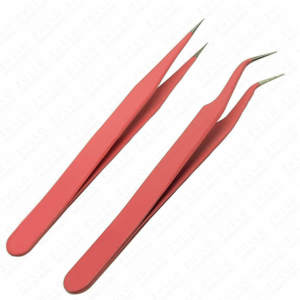 Pince à épiler professionnelle pour extensions de cils à 90 degrés, corps rose foncé avec revêtement en poudre, pointe dorée, outil de précision pour cils - Product Image 3