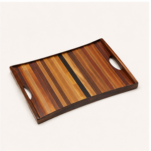 Bandeja de Servir de Madera Exótica Hecha a Mano, Estilo Moderno de Mediados de Siglo, con Diseño de Mosaico y Asas Integradas, para Hogares de Lujo - Product Image 5