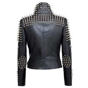 Nouvelle collection printemps-automne : Blousons en similicuir PU pour femmes et hommes, style motard, avec clous décoratifs - Product Image 2