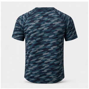 เสื้อยืดคอกลมแขนสั้นผู้ชายลายพรางสีเขียวอมฟ้าเข้มทรงสอบรุ่น MTS-CAMO-0013 - Product Image 2