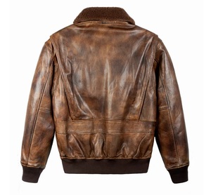 Chaqueta de cuero para hombre, estilo bomber, de cuero rojo, con cuello de piel, estilo aviador, para motocicleta, talla grande, de cuero genuino, hecha a medida. - Product Image 2