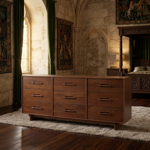 Commode à 9 tiroirs en bois de rose massif, style Mid-Century Modern, marron, meuble de rangement autoportant - Product Image 6