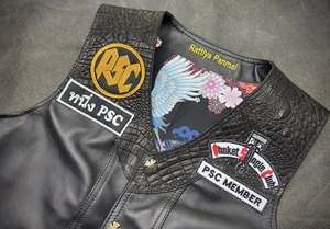 Veste en cuir de vache véritable avec panneaux embossés effet crocodile - Product Image 2