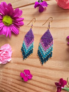 Universal Overseas Bohemian Tassel <b>Drop</b> Earrings Women's Purple Blue Beaded Gold Plated Alloy Fashion Jewelry Party Style INDIA - Product Image 2