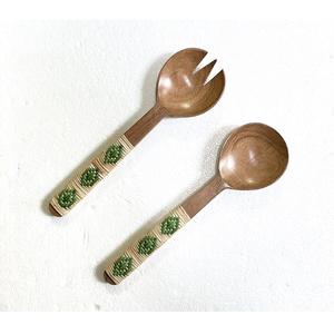 Servidor de Ensalada de Madera de Acacia de Último Diseño con Mango de Mimbre, Juego de Cucharas de Madera para Ensalada, Utensilios de Cocina, Cubertería, Cuchara para Servir, Vajilla - Product Image 3