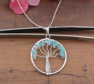 Collar Unisex de Plata de Ley 925 con Baño de Platino y Colgante de Árbol de la Vida con Circonita Natural Vintage, Venta al por Mayor - Product Image 1