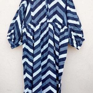 Vestido Largo Holgado para Mujer, Estampado Geométrico, Manga Abullonada, Cuello con Lazo, Informal, Verano, Tejido de Poliéster Transpirable - Product Image 1