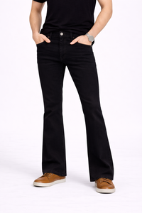 Jean en denim noir nuit coupe droite pour homme, coupe classique, longueur intégrale, style décontracté, délavage foncé, 100 % coton, taille mi-haute - Product Image 1