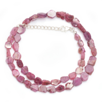 Collier Classique en Saphir Rose Naturel, Argent Sterling 925, Bijou Fait Main en Pierres Précieuses, Tendance pour Femme, 15,5 Pouces, Unique, Troisième Édition