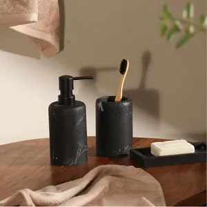 Most Trending Natural Black Marble Stone Luxury Eco-Friendly Bathroom Wash <b>Set</b> Including <b>Soap</b> Dispenser Tray Brush Holder <b>Soap</b> - Product Image 4