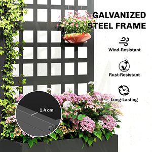 Fioriera Rialzata Nera Zincata 61x23x113 cm con Spalliera per Piante Rampicanti e Ortaggi - Product Image 4