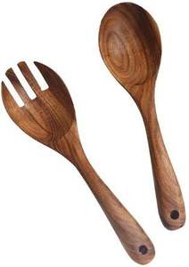 Cuillère en bois longue de qualité supérieure, cuillère naturelle faite à la main, ensemble de cuillères à salade, accessoires de cuisine - Product Image 6