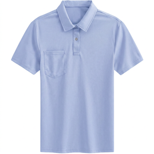 Polo à manches courtes pour homme, couleur unie, violet, avec poche poitrine, tissu tissé décontracté, coupe classique - Product Image 2