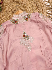 <b>Pink</b> Silk Readymade <b>Shrug</b> Suit with Beads & Embroidery Work - Product Image 4
