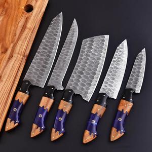 Hand Forged Five-Piece Damascus Steel Chef <b>Knife</b> <b>Set</b> Resin Olive Wood Handle Durable <b>Sharp</b> Handmade Kitchen <b>Knives</b> Full Tang - Product Image 4