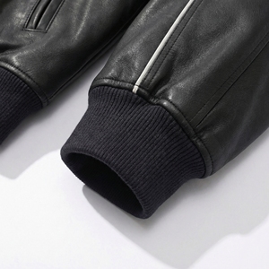 Chaqueta Bomber de Cuero con Ribete Blanco y Negro |   Chaqueta Bomber con Botones a Presión y Ribete |   Abrigo de Piel Sintética Estilo Urbano |   Fabricante OEM Personalizado - Product Image 5