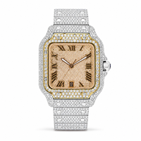 Reloj de Lujo para Hombre, Dos Tonos, Completamente Cubierto de Moissanita, Esfera Romana de Acero Inoxidable, Cuarzo