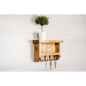 ที่แขวนกุญแจไม้พร้อมชั้นวางและตะขอ - ของตกแต่งบ้านแบบไม้ธรรมชาติ - Product Image 1