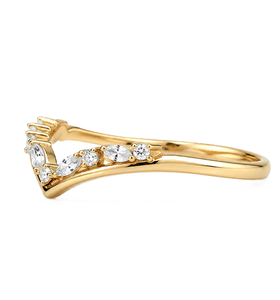 IGI Certified 10K 14K Solid Gold Marquise & Round Lab Created Diamond Chevron Ring V Shape Curved <b>Wedding</b> Band Minimalist Ring - Product Image 4