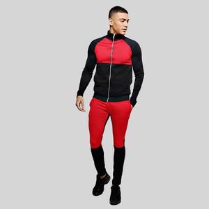 Ensemble de survêtement unisexe rouge et noir à blocs de couleur, sweat-shirt à fermeture éclair intégrale à manches longues et pantalon, coupe classique, pour l'automne, séchage rapide - Product Image 3