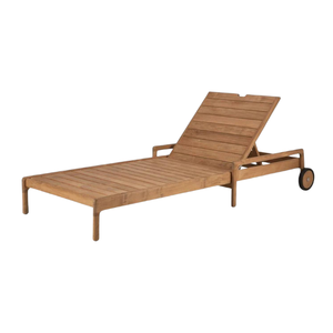 Tumbona Moderna de Madera de Teca con Cojín de Poliéster Gris, Reclinable y Ajustable, Mueble de Patio para Exteriores, Diseño sin Brazos - Product Image 3