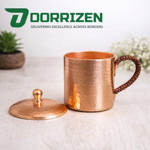 Mug en cuivre pur martelé fait main, écologique, anti-fuite, réutilisable, 400 ml, avec couvercle, pour eau, jus, bière, cadeau, usage domestique ou bar - Product Image 2