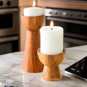 Portavelas de Madera Maciza, Soportes Rústicos para Velas de Pilar para Centro de Mesa, Decoración de Repisa de Estilo Rústico y Exhibición de Bodas - Product Image 6