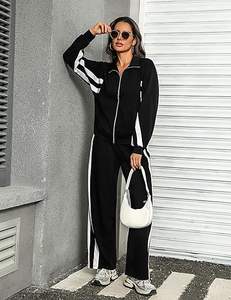 Ensemble de survêtement en molleton à fermeture éclair pour femme, 2 pièces, respirant, coupe-vent, grande taille, poches latérales avant, polyester/rayonne, hiver - Product Image 6