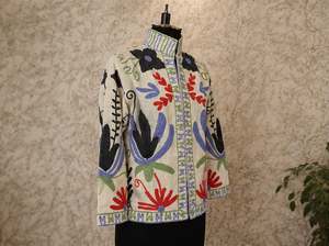 Chaqueta Bomber de Algodón Ecológico, Transpirable, con Estampado Floral Vintage, Cuello Mao, Reversible, de Lujo, Artesanal, para Mujer - Product Image 4