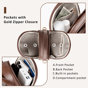 Borsa a Tracolla Regolabile per Donne, Colore Caffè, Borsetta da Petto con 2 Tasche con Cerniera, Piccola Borsa Porta Cellulare - Product Image 3