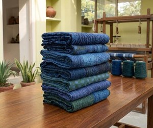 Blue Color <b>Dye</b> Cotton Kantha Quilt LOT: Indian Vintage reversible Blanket, Twin Size - Product Image 1