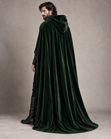 Cape à capuche unisexe en polyester vert foncé pour Halloween, style sorcière, médiéval, Renaissance, longue cape de costume pour TV, film, fantaisie, LARP, adulte